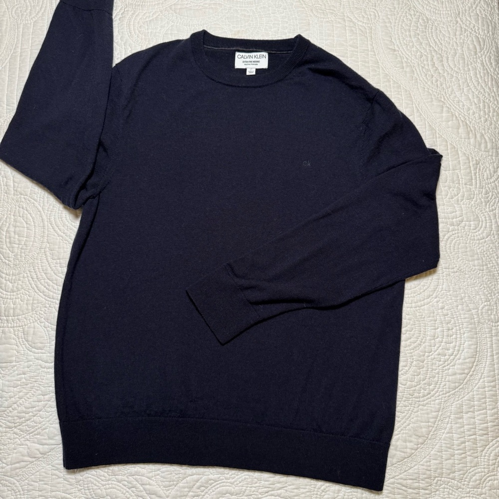 Calvin Klein Men’s Extra Fine Merino Crew Sweater Gray Black  Size L